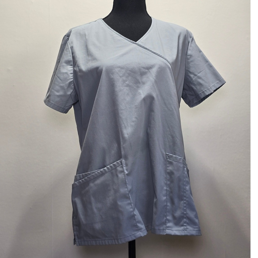 Cherokee Workwear Professionals Scrub Top Gray Wrap Style Medium 2-Way Stretch